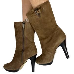 Brown suede mid calf boots, Anne Klein womens 7.5 brown hi heel platform bootie